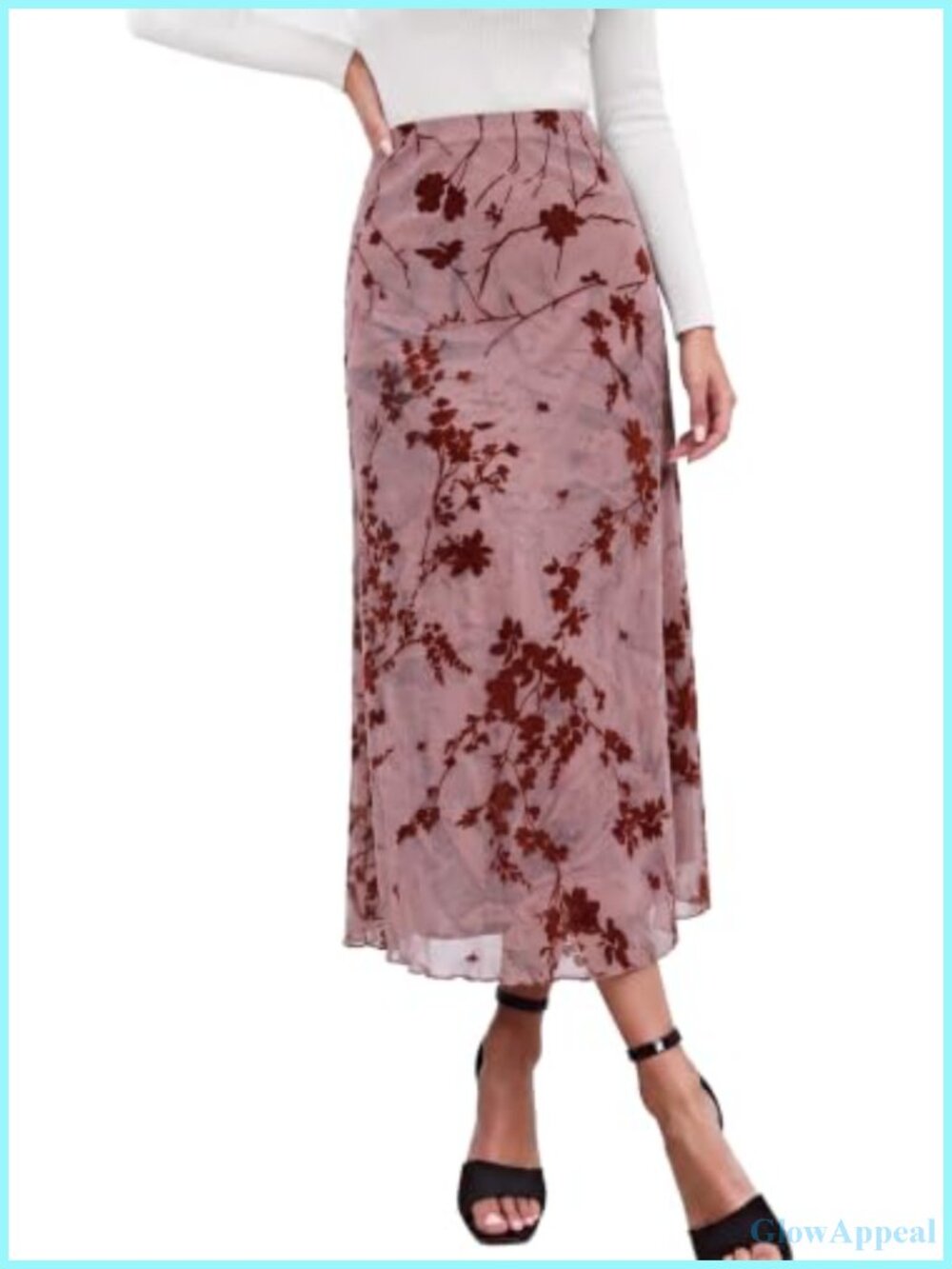 A-Line Mesh Floral Midi Skirt High Waisted Gothic Y2K